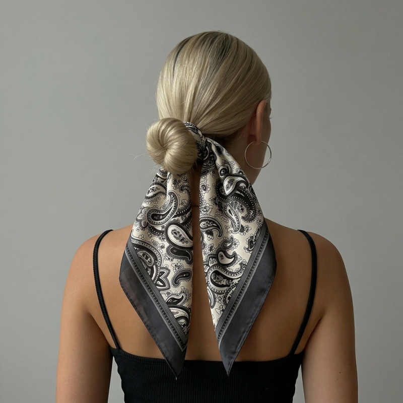 Head Wrap Turban - Luxury Satin Square Scarf Paisley Print