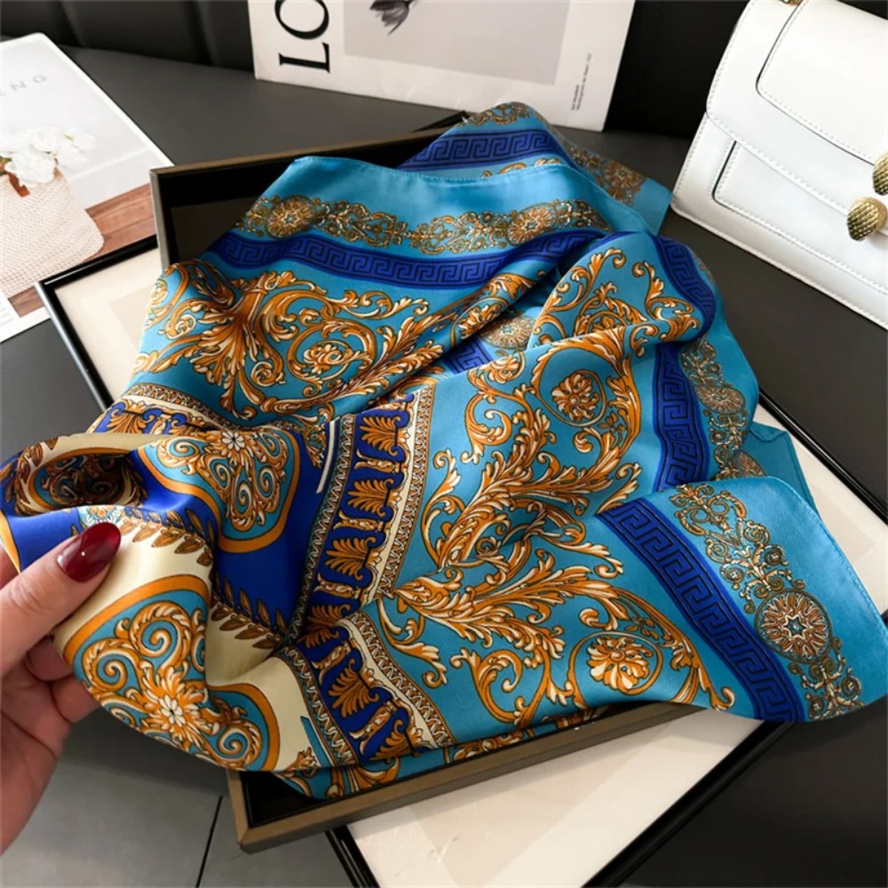 Ascot Neck Scarf - Women 70x70cm Printed Silk Pashmina Scarf
