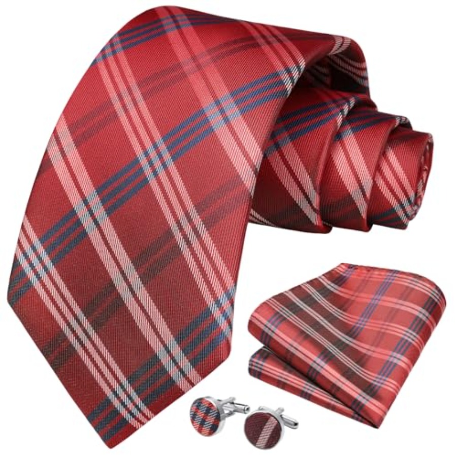 Mens Ties Set Stripe Plaid Tie - Pocket Square Set recension och pris