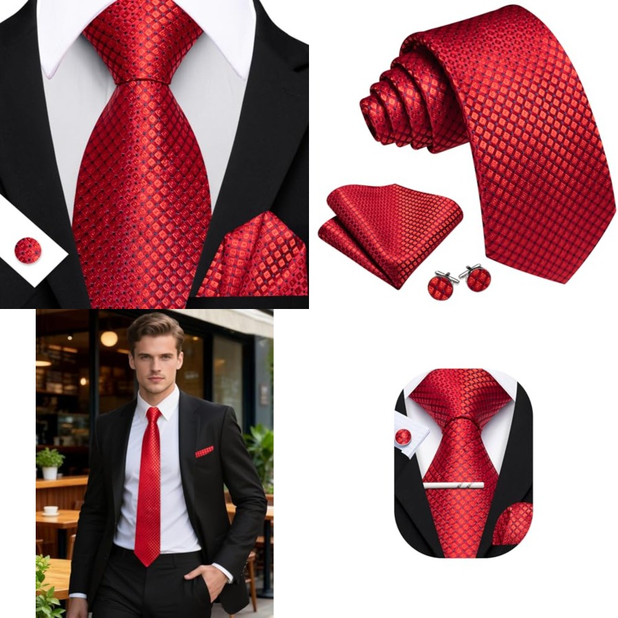 Men Plaid/Striped Ties Set Sil - Pocket Square Set recension och pris