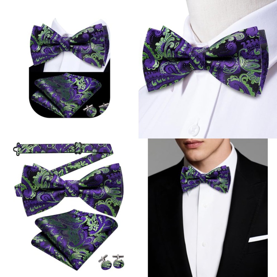 Mens Paisley Striped Bowtie Se - Pocket Square Set recension och pris