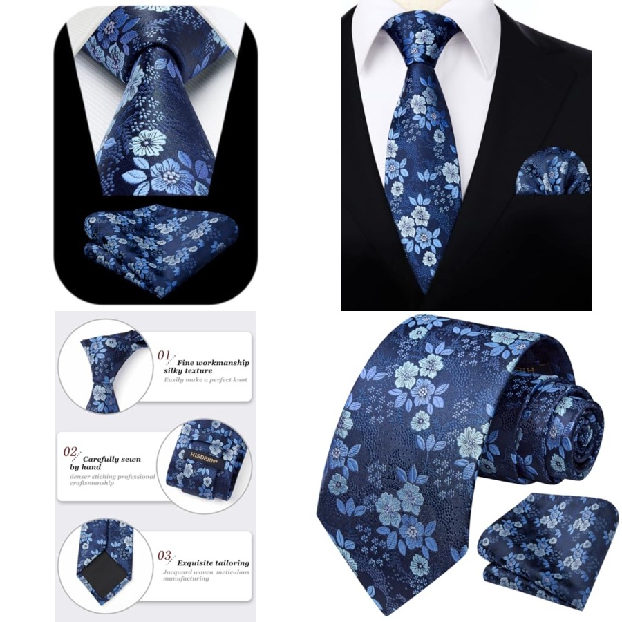 Extra Long Ties for Men Classi - Pocket Square Set recension och pris